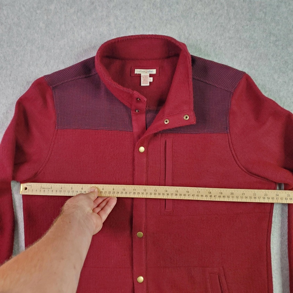 carbon2cobalt Shirt Jacket Mens Large Red Snap Front Waffle Knit Lined Pockets - Picture 7 of 15